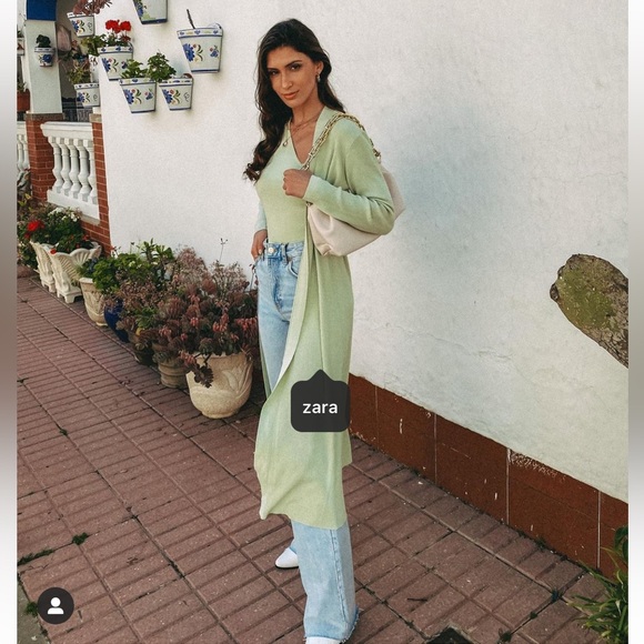 ZARA Celery Green Ribbed Knit Duster Maxi Cardigan - Picture 2 of 9